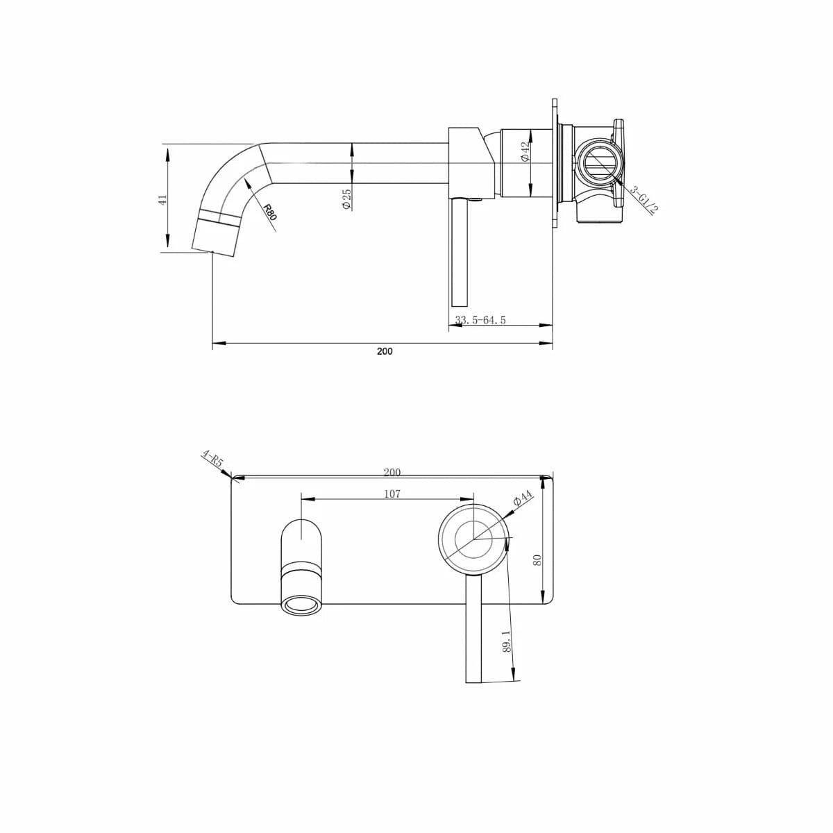 Lucid Pin Lever-Wall Mixer with Spout CH0144-2.BM